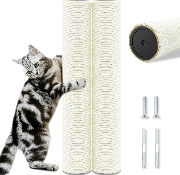 Cat Scratching Post Replacement Pole, 2 PCS 15.7In Cat Tree Replacement Post, Natural Sisal Cat Tree Replacement Parts with M8 Screws, Cat Scratch Post for Refurbishment (15.7In/40Cm)1
