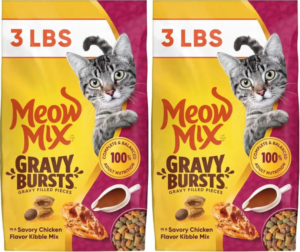 Meow Mix Gravy Bursts Dry Cat Food, 3 Lb Bag | Crunchy Cat Kibble, Gravy Filled Pieces, 100% Complete & Balanced Nutrition for Adult Cats, High Quality Protein16