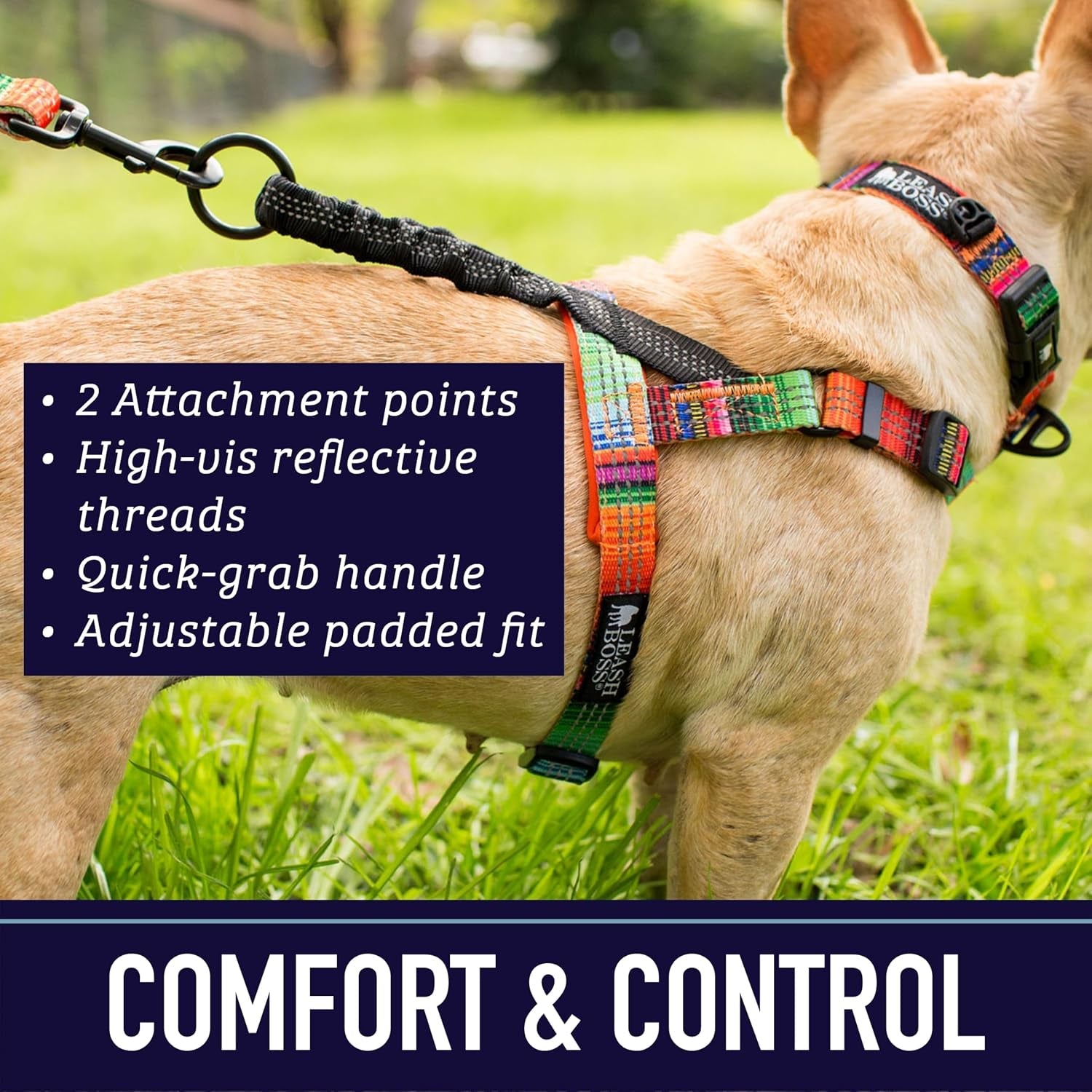leash-boss-no-pull-dog-harness-easy-walk-for-small-medium-and-large-pets-reflective-with-rear-and-front-clip-attachment-blanket-pattern-medium