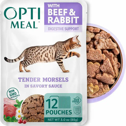 Optimeal Wet Cat Food Variety Pack - Grain Free Tender Morsels, High Protein Premium Nutrition Made with Natural European Ingredients in Savory Gravy, Adult Cat Food Wet Pouches 3Oz Pouch (Pack of 12)12