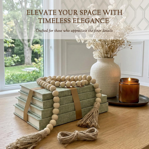 Decorative Books for Home Decor-Set of 4 Real Linen Decorative Books, Stacked Books with Wood Bead Garland, Jute Twine & Satin Ribbon, Neutral Modern Farmhouse & Boho Shelf Decor (Sage)6