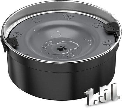 Dog Water Bowl No Spill, 1.5L/50Oz Stainless Steel Slow Water Bowl for Dogs, Spill Proof Dog Bowl with Anti-Splash & Non-Slip, Slow Drinking Water Bowl Dispenser for Messy Drinkers (Silver)9