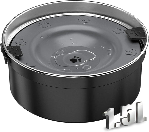 Dog Water Bowl No Spill, 1.5L/50Oz Stainless Steel Slow Water Bowl for Dogs, Spill Proof Dog Bowl with Anti-Splash & Non-Slip, Slow Drinking Water Bowl Dispenser for Messy Drinkers (Silver)9
