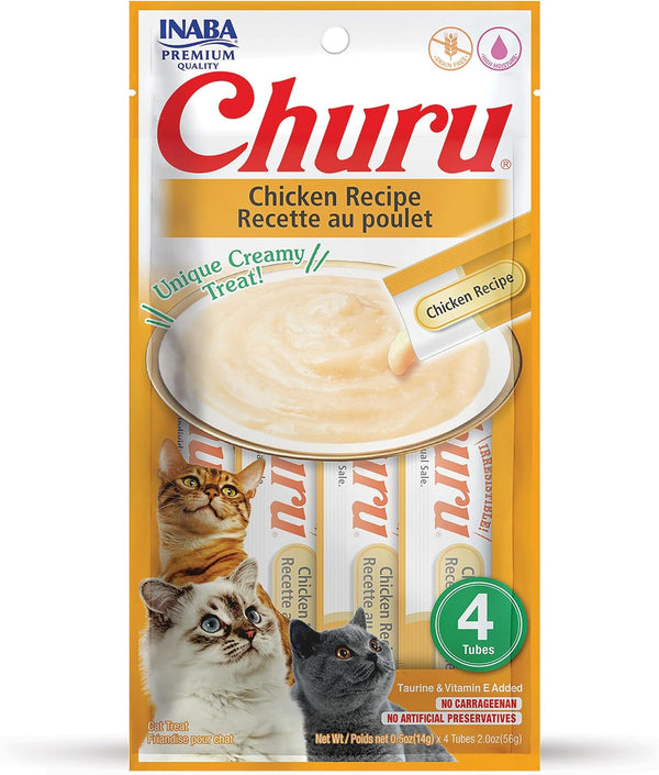 INABA Churu Cat Treats, Grain-Free, Lickable, Squeezable Creamy Purée Cat Treat/Topper with Vitamin E & Taurine, 0.5 Ounces Each Tube, 4 Tubes, Tuna with Salmon Recipe14