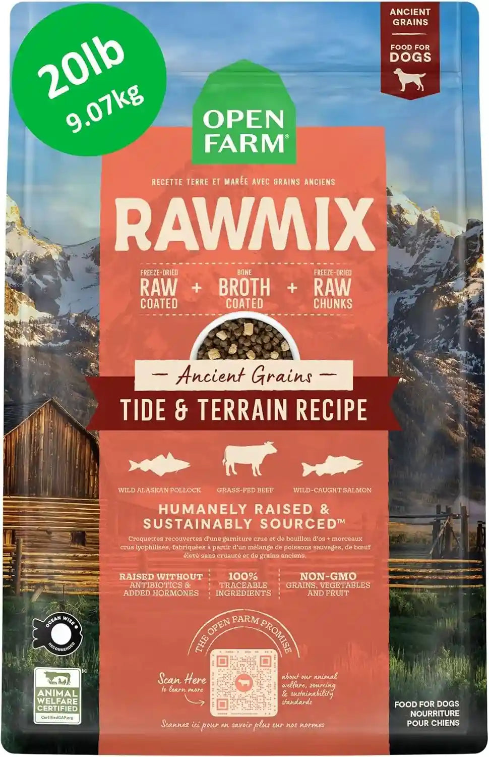 open-farm-rawmix-ancient-grains-dry-dog-food-wild-ocean-kibble-20lb-bag-wild-caught-whitefish-salmon-and-rockfish-freeze-dried-raw-chunks-100-traceable-ingredients-non-gmo-fruits-veggies