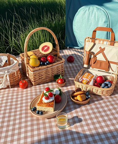Waterproof Picnic Blanket with Carry Strap - Foldable Sandproof Outdoor Mat for Camping, Beach, Park - 59" X 71",Coffee Grid (Single Mat)6