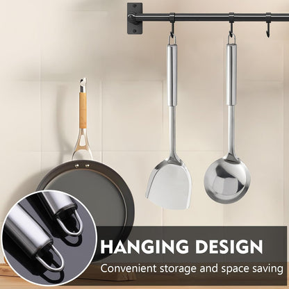 Cooking Utensils Set 2PCS 304 Stainless Steel Spatula and Large Cooking Spoon, Heavy Duty Metal Soup Ladle Long Handle Wok Spatula9