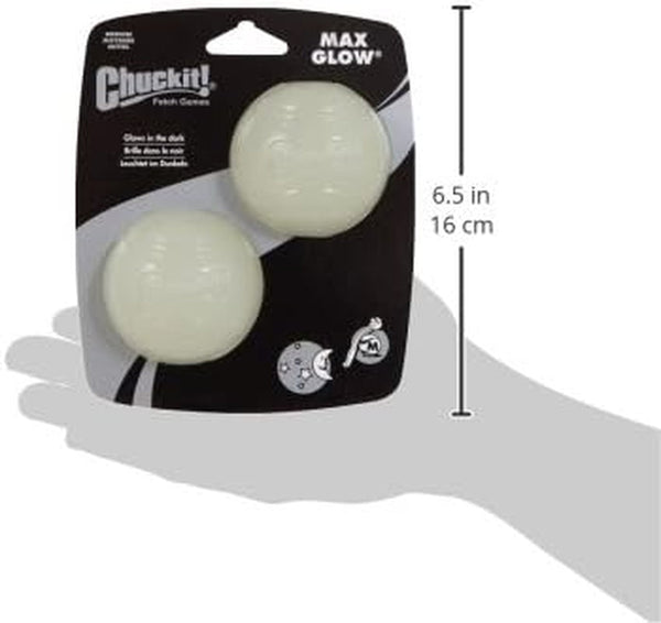 Chuckit! Glow in the Dark Bouncy Balls - Ball for Dogs, Chuckit Dog Toy, Max Glow Balls - Medium, 2.5 Inch Pack of 23