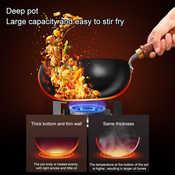 Carbon Steel Wok Pan, 9.4 INCH Nonstick Pre-Seasoned Woks & Stir-Fry Pans with Lid, No Chemical Coating Wok Flat Bottom Small Handmade Chinese Wok for Induction, Gas, Electric & All Stoves4