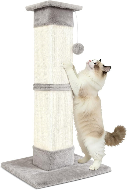Cat Scratching Post 33 Inch for Indoor Cats, Sisal Cat Scratcher, Vertical Posts with Dangling Ball, High Cat Scratch Post, Cat Tree for Full-Body Stretching, Protect Your Furniture, Beige White8