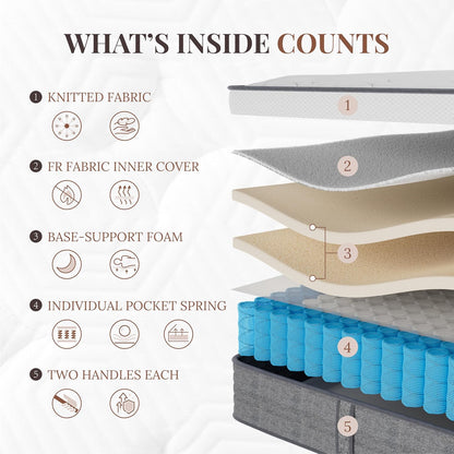 Queen Mattress 10 Inch Hybrid Mattresses in a Box | Medium Feel Foam and Individual Pocket Springs, Fiberglass Free Mattress, Extra Edge Support, Pressure Relief, Certipur-Us4