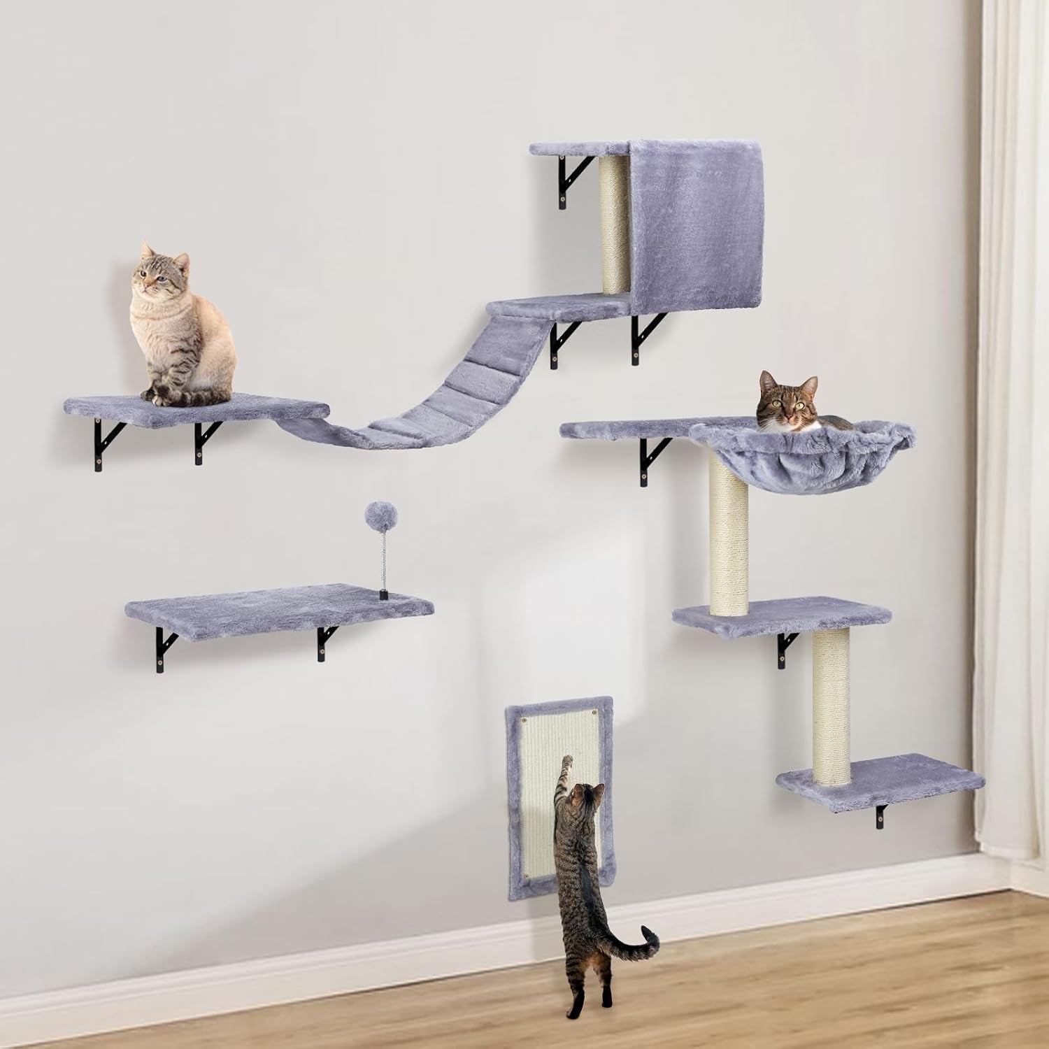 cat-wall-shelves-space-saving-wall-mounted-cat-climbing-set-for-large-cats-multi-level-climbing-system-wall-furniture-bed-steps-hammock-wall-scratcher-indoor-cat-40-lbs-small-place-corner-room