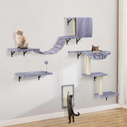 Cat Wall Shelves, Space-Saving Wall-Mounted Cat Climbing Set for Large Cats | Multi-Level Climbing System, Wall Furniture, Bed, Steps, Hammock, Wall Scratcher, Indoor Cat 40 Lbs Small Place Corner Room9