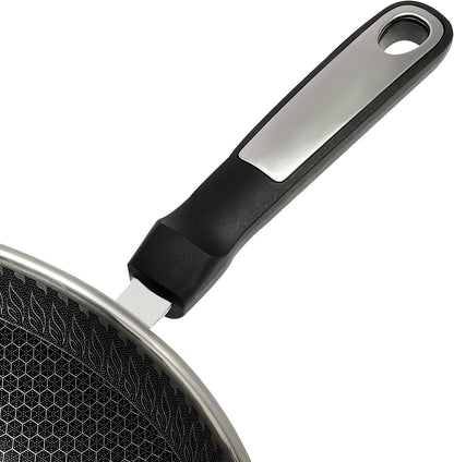 Stainless Steel Wok Pan Stir-Fry Wok Non Stick Frying Pan Honeycomb Skillet with Handle Lid for Gas Stove, Induction Cooker Ceramic Stove, Silver Black (13In-With Steamer Basket)8