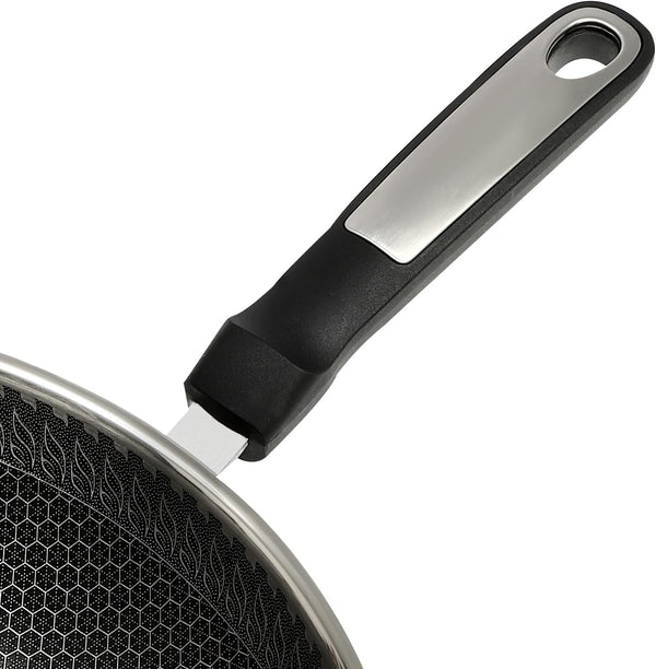 Stainless Steel Wok Pan Stir-Fry Wok Non Stick Frying Pan Honeycomb Skillet with Handle Lid for Gas Stove, Induction Cooker Ceramic Stove, Silver Black (13In-With Steamer Basket)8