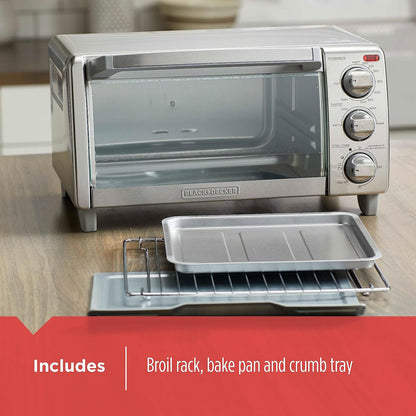 BLACK+DECKER™ Natural Convection 4-Slice Toaster Oven, Stainless Steel, Bake, Broil, Toast, Keep Warm Cooking Functions5