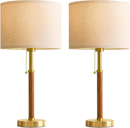 22" Wood Table Lamps Mid Century Modern Lamp for Bedroom Living Room | Bedside Lamps for Night Stands Nightstand Lamp with Pull Chain Gold Small Side End Table Lamps Set of 2 Vintage Deco Gifts9