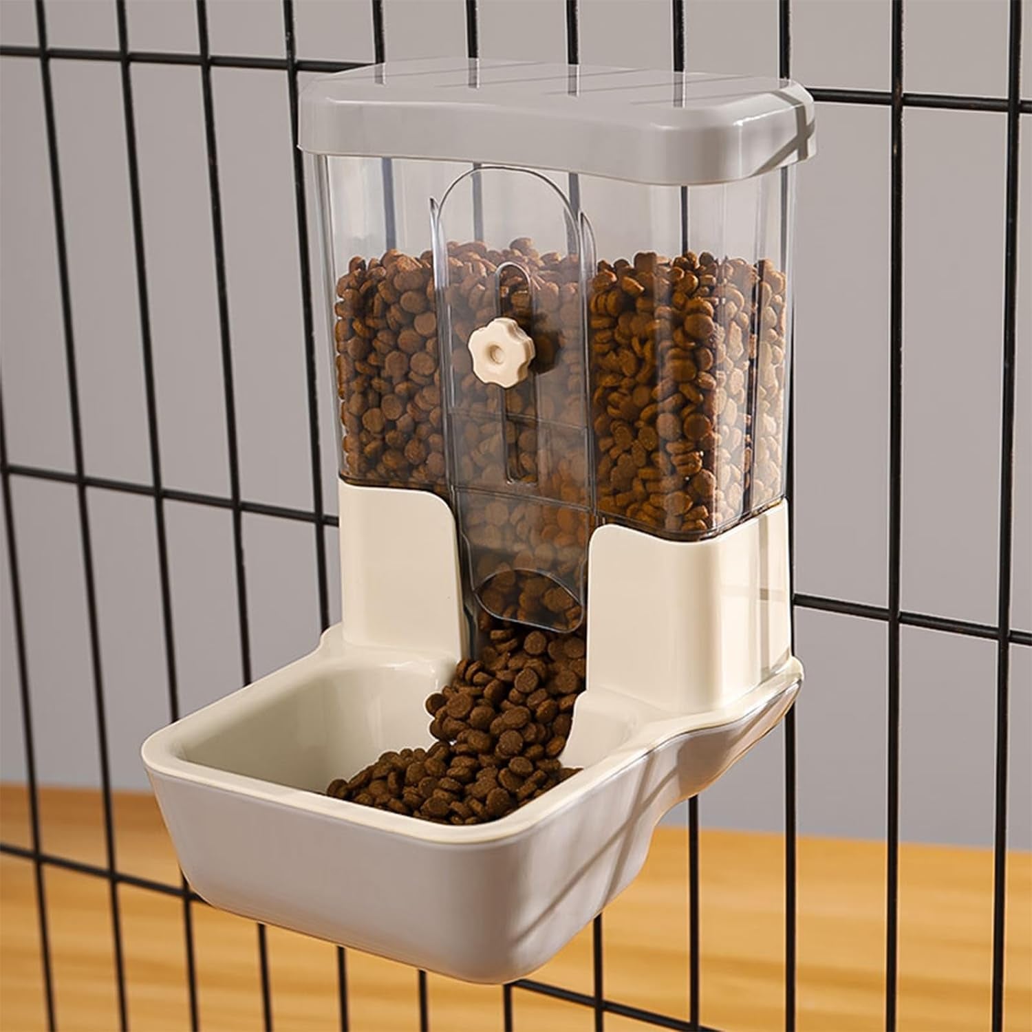 hanging-automatic-food-dispenser-27oz-large-capacity-hanging-pet-cage-feeder-for-rabbit-bird-chinchilla-hedgehog-guinea-pig-ferret-kitty-puppy-gray