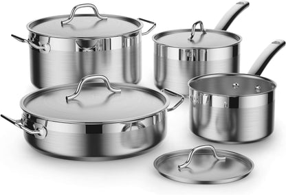 Professional Cookware Set, Stainless Steel Pots Kitchen Set Includes Saucepans, Sauté Pan, Dutch Oven with Lids - Induction Compatible, 8-Piece1