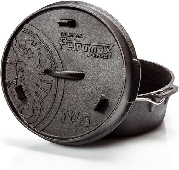 Cast Iron Dutch Oven for Cooking or Baking Outdoors over a Campfire or in the Home Kitchen, Pre-Seasoned Cookware Conducts Heat Evenly, Flat Base2