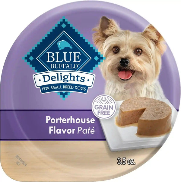 Blue Buffalo Delights Variety Pack Natural Grain Free Wet Dog Food for Small Breed Dogs (Top Sirloin Flavor Paté and Grilled Chicken Flavor Paté) with Natural Ingredients, 3.5-Oz. Each (12 Cups)13