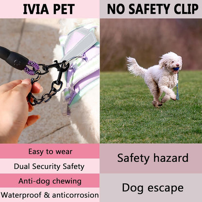 2 PCS Dog Collar Metal Safety Clip, Harness Collar Leash Chain Connector, Heavy Duty Double End Spring Backup Buckle Clasp, Escape-Proof Safety Accessory (Small, Black)2