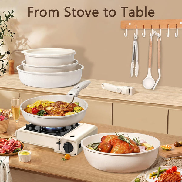 Pots and Pans Set Detachable Handle Cookware Sets Kitchen Cooking Set | Non Stick,Healthy,Non Toxic,Pfas PFOA & PTFE Free, Dishwasher ＆Oven Safe, All Stoves Are Compatible,21Pcs,Cream8