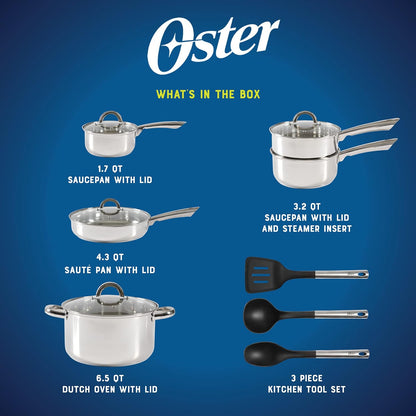 Oster Sangerfield 12-Piece Stainless Steel Cookware Set with Kitchen Tools, Non-Stick Pots and Pans, Durable Oven Safe Cookware for Home Cooking2