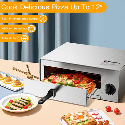 Electric Pizza Oven Indoor, Stainless Countertop Pizza Maker with Timer, Removable Crumb Tray for Commercial and Home Use, Fits 12" Pizzas5