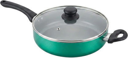 20-Piece Ceramic Metallic Cookware Set, Nonstick - Jade | 20-Piece Cookware Set with Ceramic Nonstick Interiors, Glass Lids, Utensils, Strainer, Pads, and Griddle Pan.4