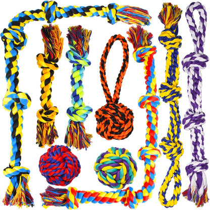 SHARLOVY Large Tough Chew Toys for Aggressive Chewers Large Breed,Heavy Duty Dental Rope Toys Kit for Medium Dogs,5 Knots Indestructible Cotton Puppy Teething Chew Tug Toy Set of 91