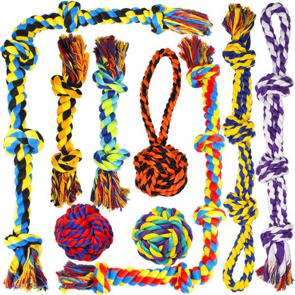 SHARLOVY Large Tough Chew Toys for Aggressive Chewers Large Breed,Heavy Duty Dental Rope Toys Kit for Medium Dogs,5 Knots Indestructible Cotton Puppy Teething Chew Tug Toy Set of 91
