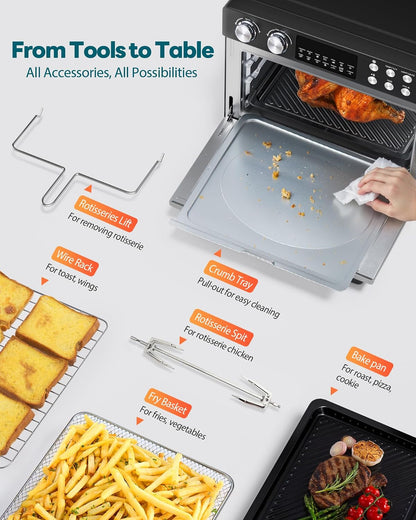 28QT Air Fryer Toaster Oven Combo, Large 12-In-1 Convection Countertop Oven with Next-Gen Heatwave Convection, 3-Layer Cooking, Rotisserie for Chicken, Fits 11" Pizza, Full Accessories, Purple Black6