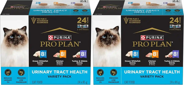 Purina Pro Plan Urinary Cat Food Wet Variety Pack Urinary Tract Health Ocean Whitefish, Chicken, Turkey and Giblets - (Pack of 24) 3 Oz. Cans10