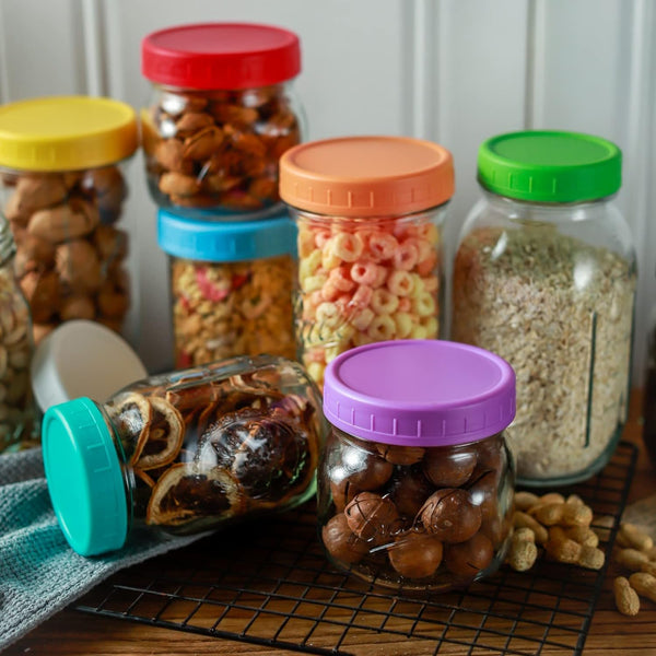 9Pcs Mason Jar Lids, Regular Mouth Plastic Mason Lids, Leak Proof Canning Lid with Silicone Ring for Ball, Kerr and More, Reusable Can Tops, Colored Caps Covers for Jars6