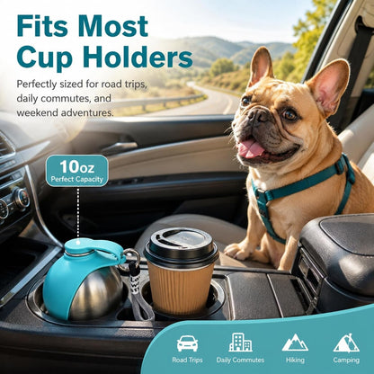 Portable Dog Water Bottle 10Oz Stainless Steel Travel Dog Water Dispenser with Bowl No-Spill Puppy Water Bottle for Walking Hiking Small Dog Water Bottles Leak-Proof Collapsible Silicone Bowl8
