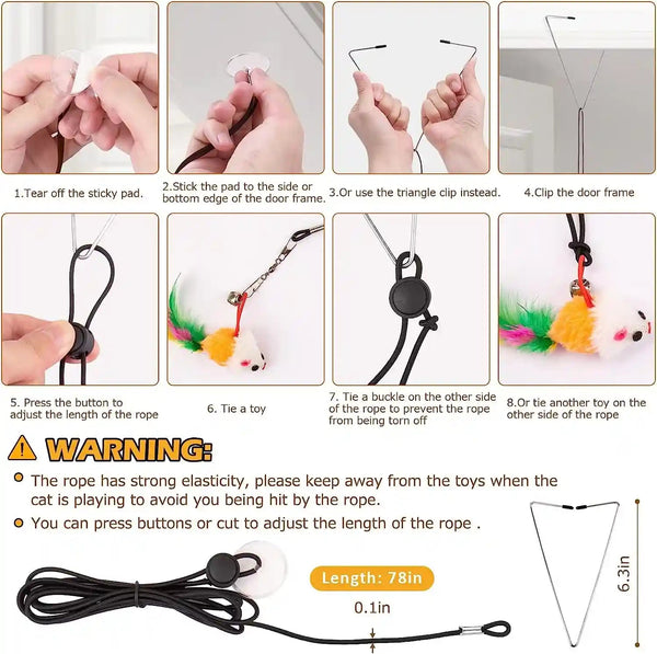 Cat Toys, 2 Pack 3 in 1 Interactive Cat Toy for Indoor Cats with Sticky Super Suction Cup Detachable 10 Pcs Replacements Feathers Balls Mice 2 Wand Hanging Door Kitten Toys5