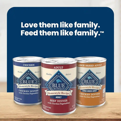 Blue Buffalo Homestyle Recipe Wet Dog Food Paté Variety Pack, Chicken Dinner & Beef Dinner with Garden Vegetables, Made with Natural Ingredients, 12.5-Oz. Can (6 Count, 3 of Each)9