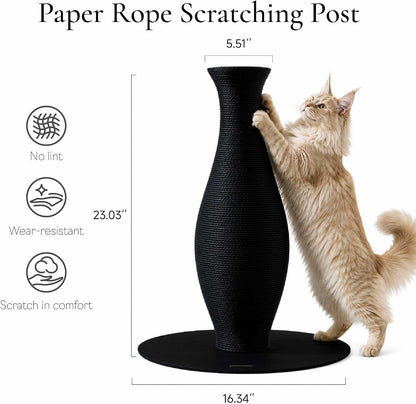 Furrytail Cat Scratching Post for Indoor Cats, Neck Vase Cat Scratcher with Paper Rope, Modern Aesthetic Cat Tree, Cute Decorative Cat Furniture, Unique Cat Scratcher, 22'', Black9