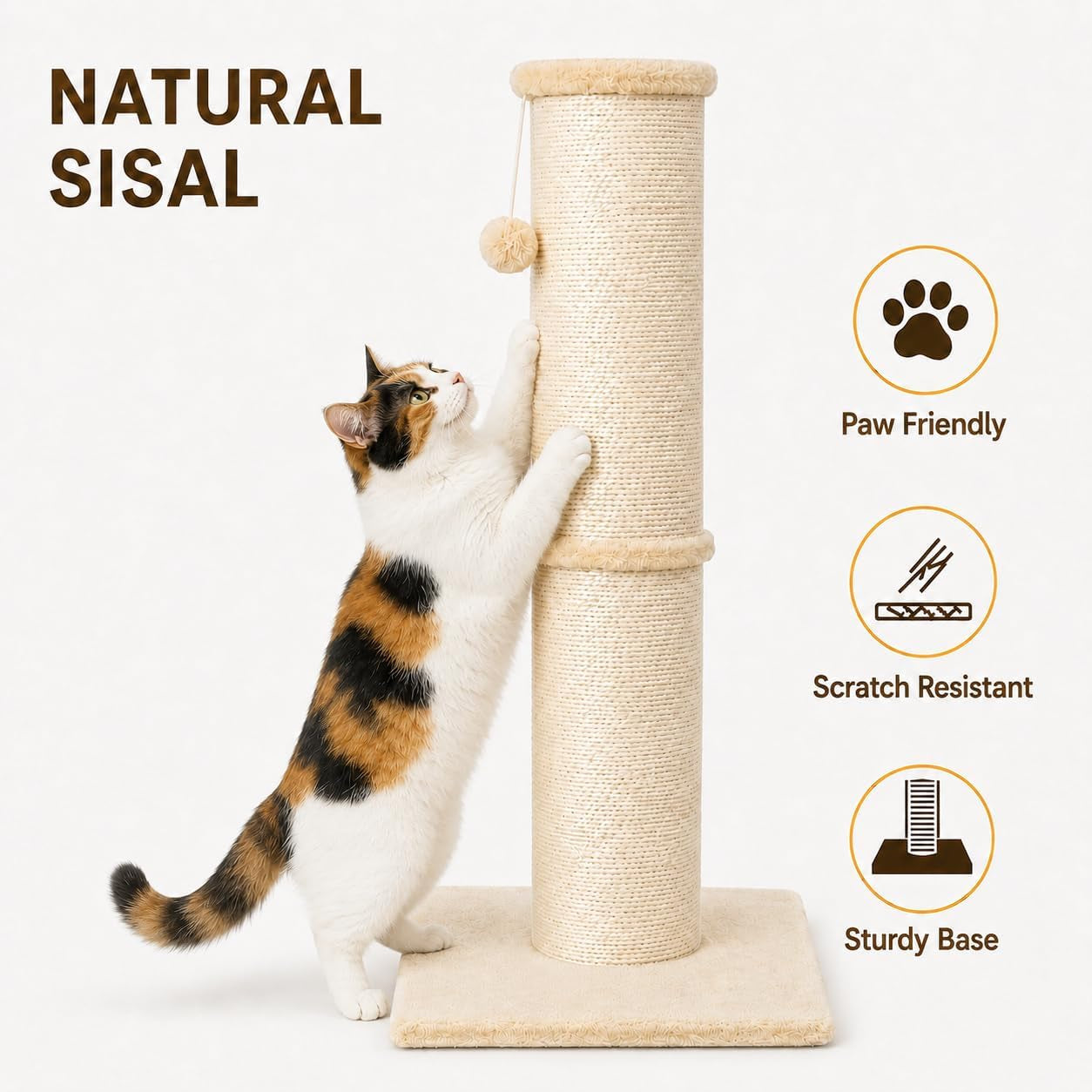 pawscrat-32-inch-tall-cat-scratching-post-5-5-inch-diameter-sisal-beige-natural-sisal-scratching-surface-with-a-dangling-ball-for-indoor-cats-scratch-resistant-durable-and-protect-your-furniture