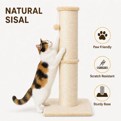 PAWSCRAT 32-Inch Tall Cat Scratching Post, 5.5-Inch Diameter, Sisal, Beige | Natural Sisal Scratching Surface with a Dangling Ball for Indoor Cats, Scratch-Resistant Durable and Protect Your Furniture3