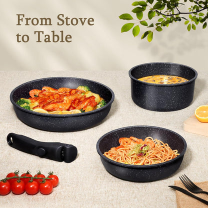 Ceramic Pots and Pans Set Non Stick, Nonstick Detachable Handle Cookware Sets,Healthy Non Toxic PFAS PFOA & PTFE Free, Dishwasher ＆Oven Safe, Induction Kitchen Pot and Pan, 8 Piece Grey10