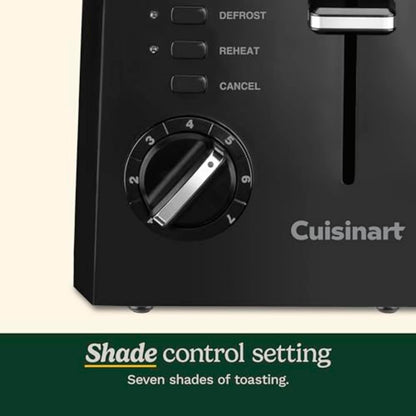 Compact Toaster, 7 Shade Settings, 2-Slice Capacity, Black | 2 Slice Toaster for Bagels & Bread with Defrost/Reheat/Cancel Functions, Removable Crumb Tray & Compact Design, CPT-122BK2