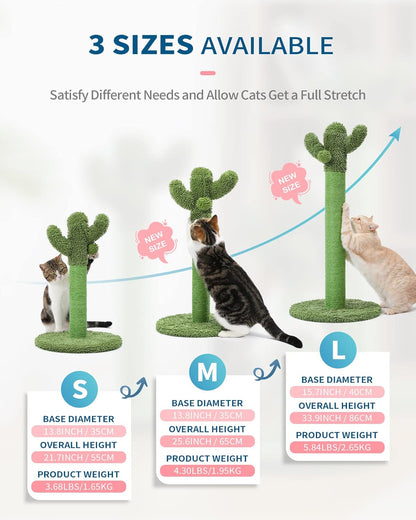 Made4Pets Cactus Cat Scratching Post for Indoor Cats with Plush Ball, 25.6" | Interactive Cactus Cat Scratcher with Natural Sisal Rope, Sturdy Base and Plush Ball for Daily Scratching and Indoor Play2