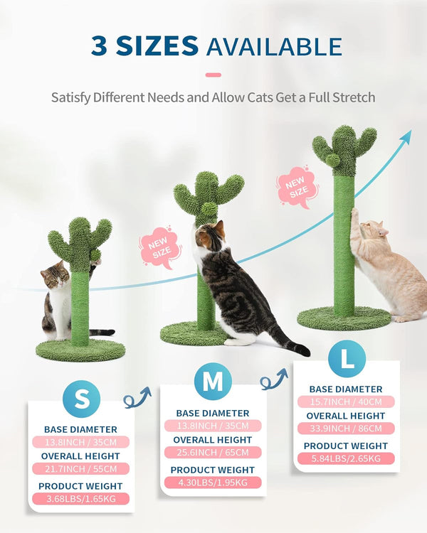 Made4Pets Cactus Cat Scratching Post for Indoor Cats with Plush Ball, 25.6" | Interactive Cactus Cat Scratcher with Natural Sisal Rope, Sturdy Base and Plush Ball for Daily Scratching and Indoor Play2