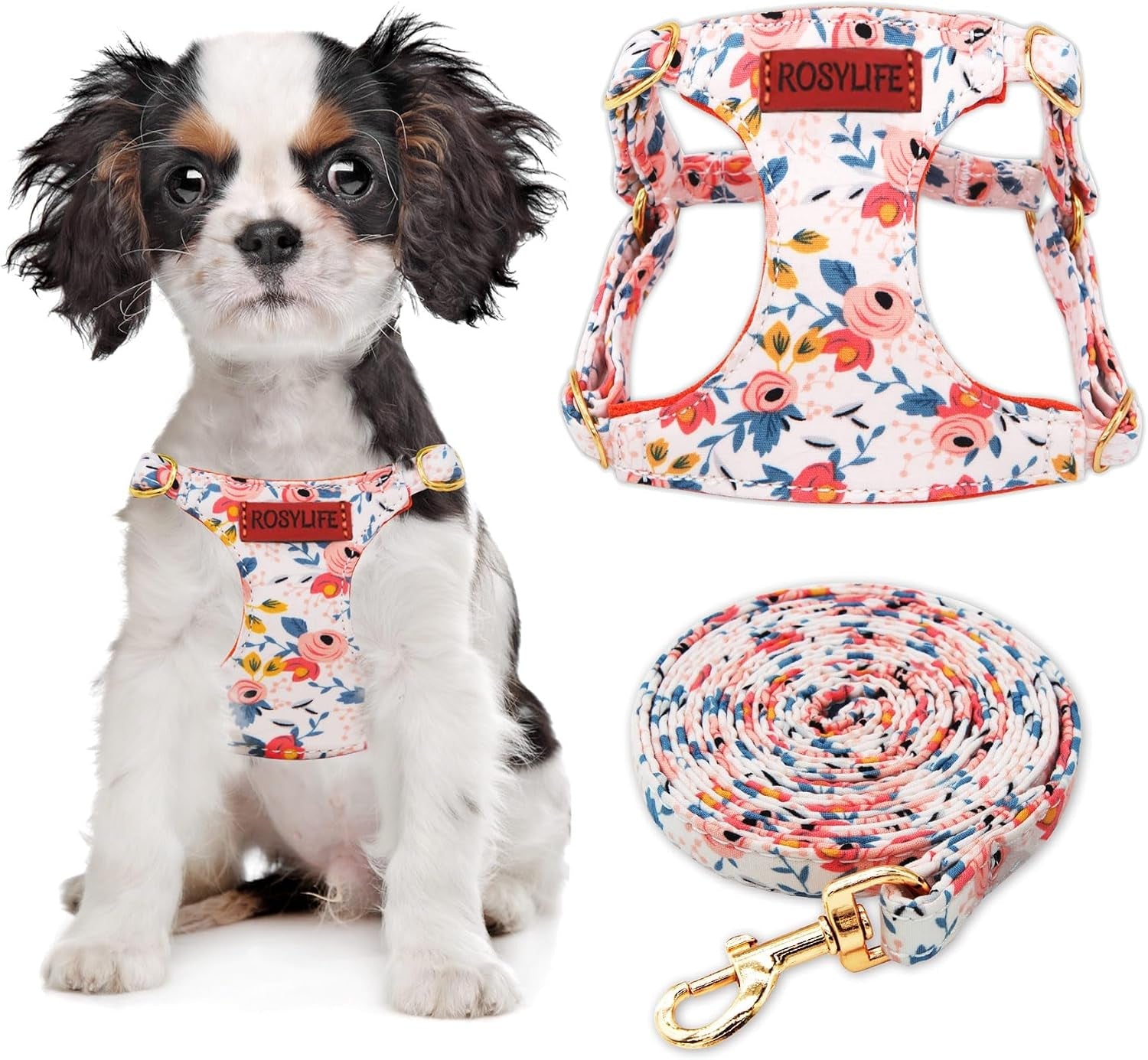no-pull-dog-harness-leash-set-adjustable-xx-small-pink-daisy-fashionable-cute-stylish-escape-proof-includes-leash