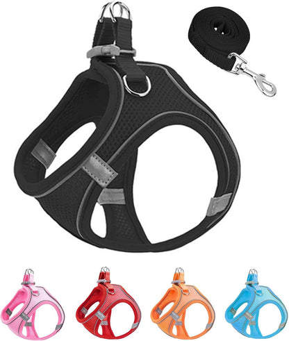 XXXS Pink Soft Mesh Dog Harness and Leash Set,No Escape Puppy Harnesses for Training Walking， Reflective Adjustable Puppy Vest for Small Medium Dogs, Cats (Pink, XXXS)6