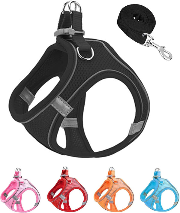 XXXS Pink Soft Mesh Dog Harness and Leash Set,No Escape Puppy Harnesses for Training Walking， Reflective Adjustable Puppy Vest for Small Medium Dogs, Cats (Pink, XXXS)6