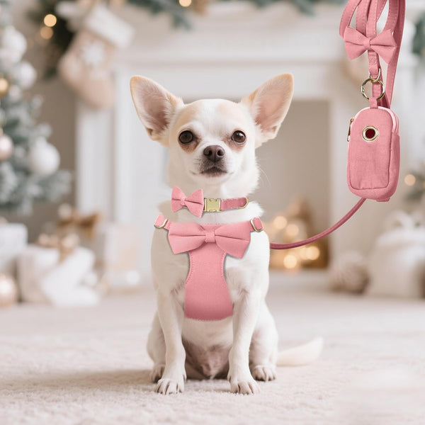 Beirui Cute Small Dog Harness Collar and Leash Set, Pink,Xxs,Chest 12-14" | for Small Dogs Puppy, Three Detachable Bows, Adjustable Step-In Vest, Yorkshire, Chihuahua, for Daily Walking Holiday Outfits6