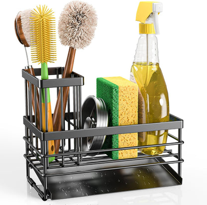 Sink Caddy Sponge Holder for Kitchen with Brush Holder and Stainless Steel Self Drain Tray, Rustproof Kitchen Sink Organizer for Sponge, Soap Dispenser Storage Accessories8